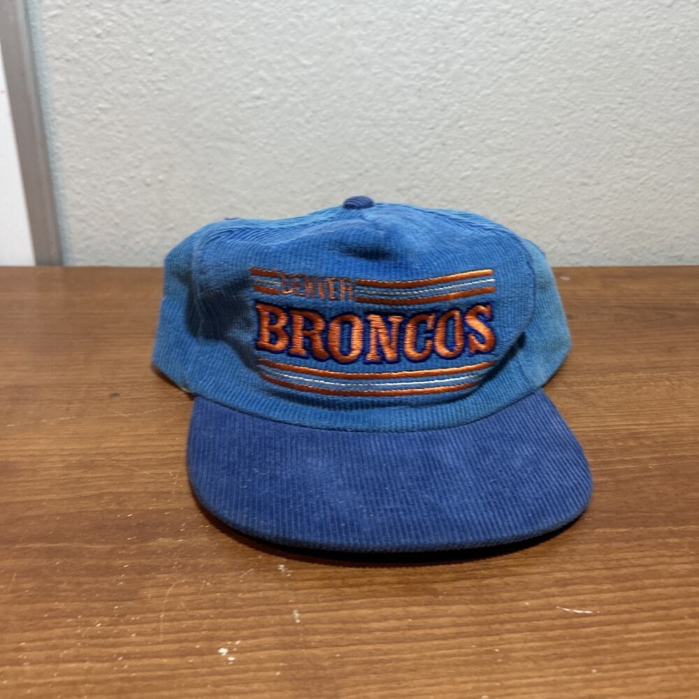 Vintage Denver Broncos Corduroy Snapback Blue Orange Hat NFL Starline Adjustable